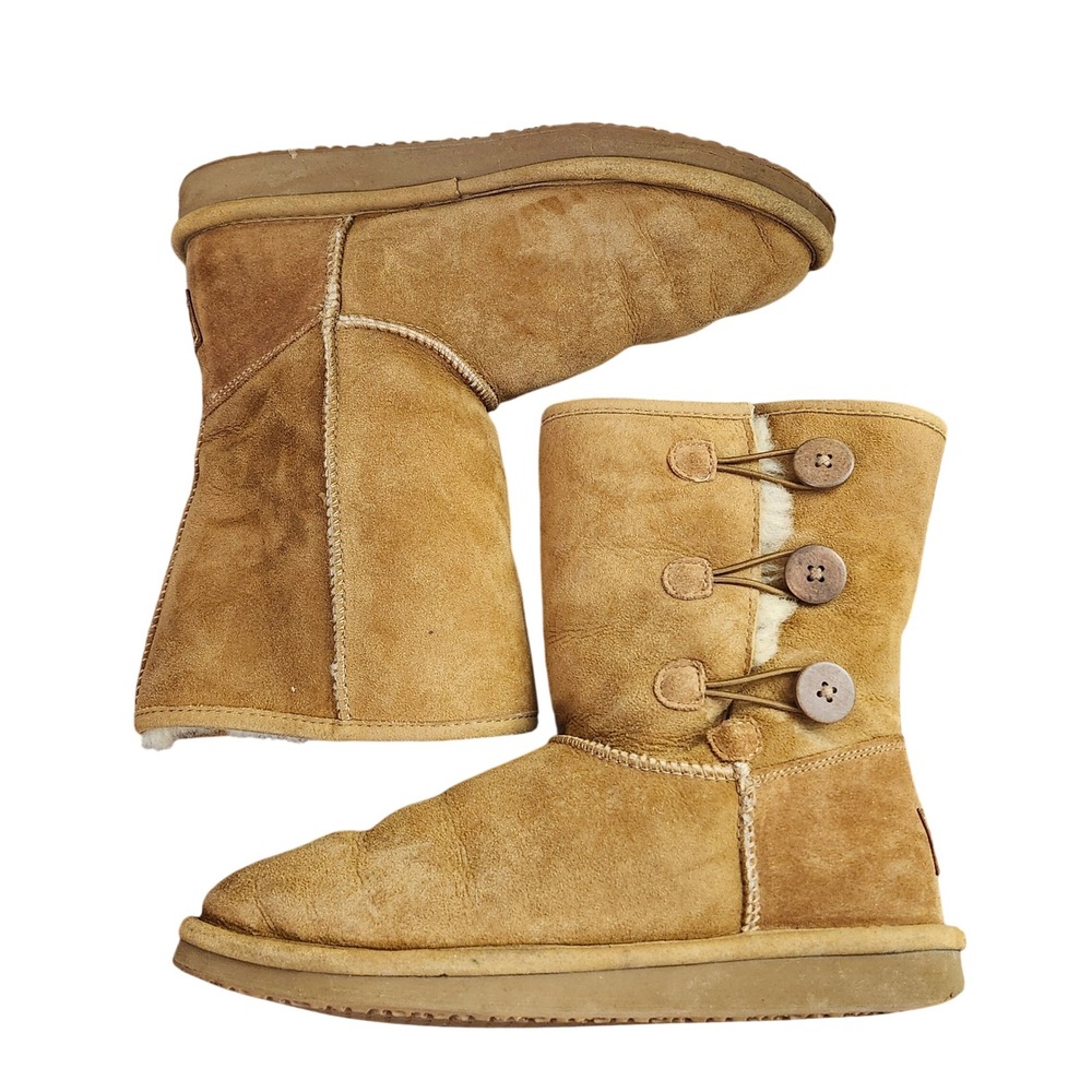 L.L.Bean Women Boots Size 8 Medium‎ Chestnut Suede Sheepskin Lined Button Detail